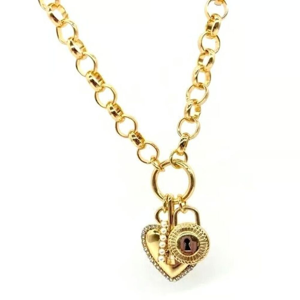 SUGAR FIX Heart Locket Chunky Necklace "GOLD / PEARL" (Nickel Free) NEW!!!
